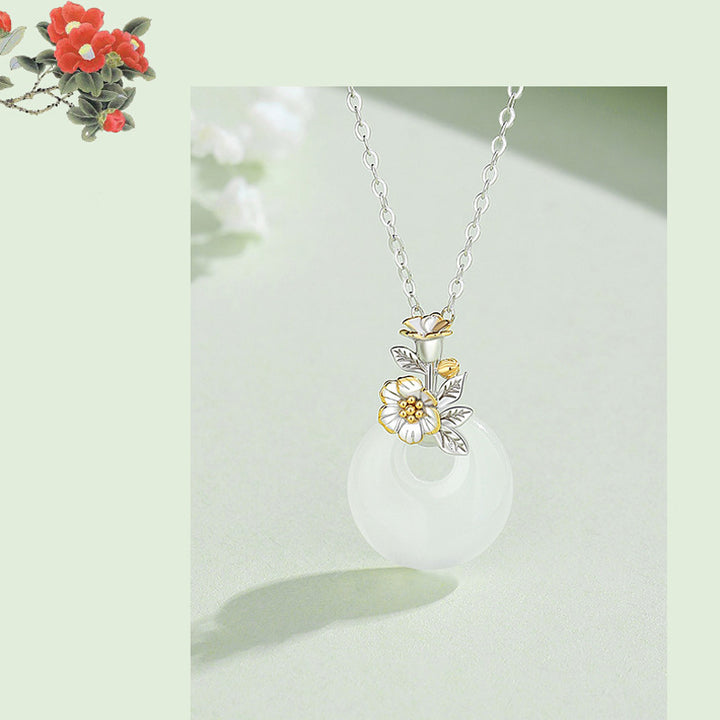Buddha Stones 925 Sterling Silver Round Chalcedony Twelve Months Flower Harmony Necklace Pendant - image 10
