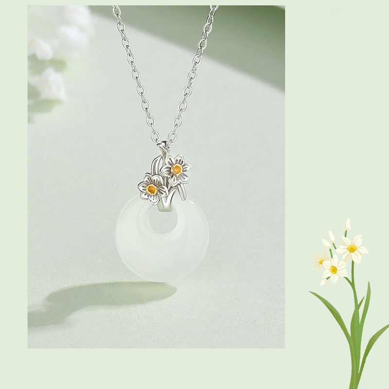 Buddha Stones 925 Sterling Silver Round Chalcedony Twelve Months Flower Harmony Necklace Pendant - image 28