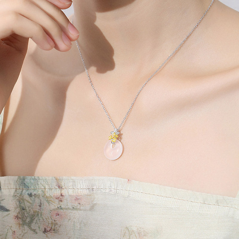 Buddha Stones 925 Sterling Silver Round Chalcedony Twelve Months Flower Harmony Necklace Pendant - image 20