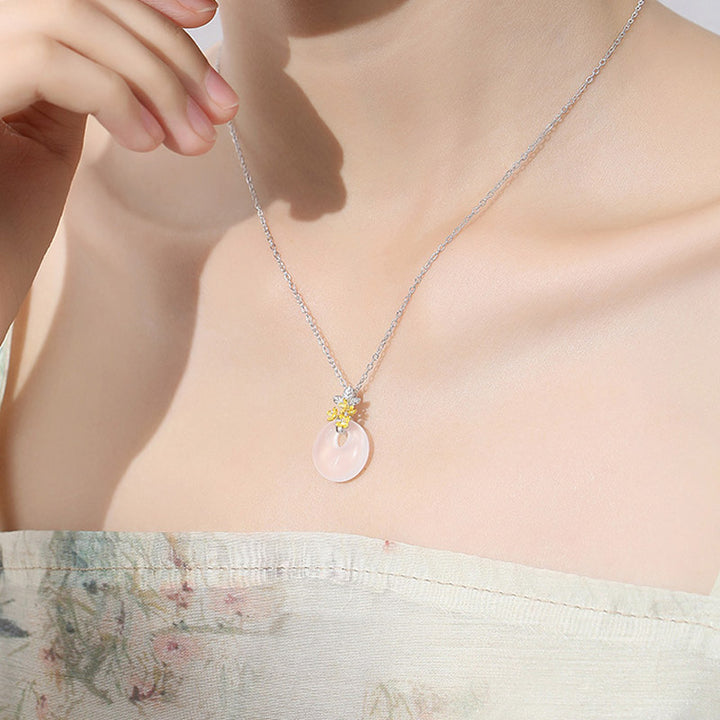 Buddha Stones 925 Sterling Silver Round Chalcedony Twelve Months Flower Harmony Necklace Pendant - image 20