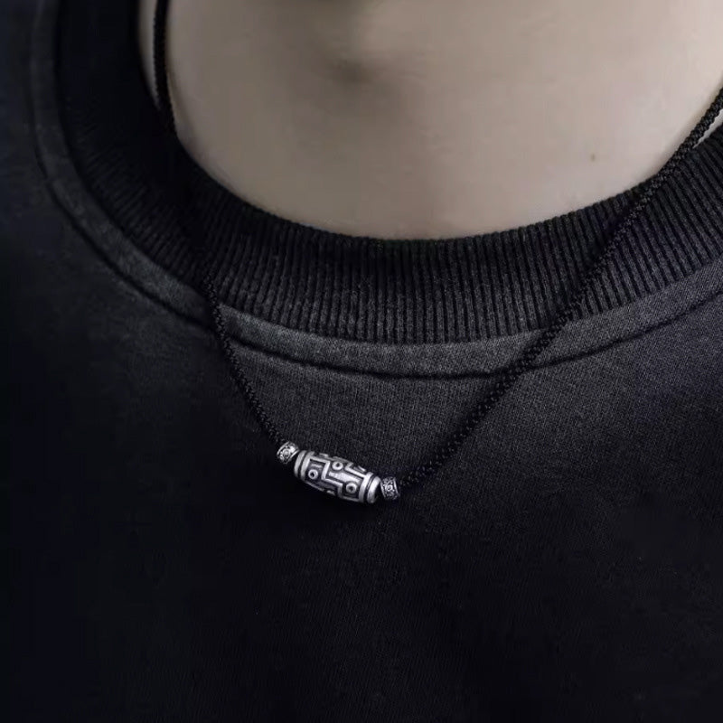 Buddha Stones 999 Sterling Silver Nine-Eye Dzi Bead Pattern Protection Rope Necklace Pendant - image 13