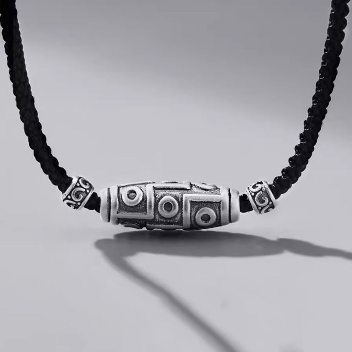 Buddha Stones 999 Sterling Silver Nine-Eye Dzi Bead Pattern Protection Rope Necklace Pendant - 999 Sterling Silver&Rope - image 0