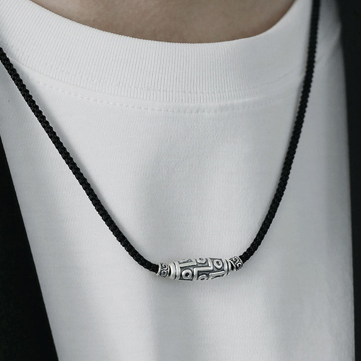 Buddha Stones 999 Sterling Silver Nine-Eye Dzi Bead Pattern Protection Rope Necklace Pendant - image 12