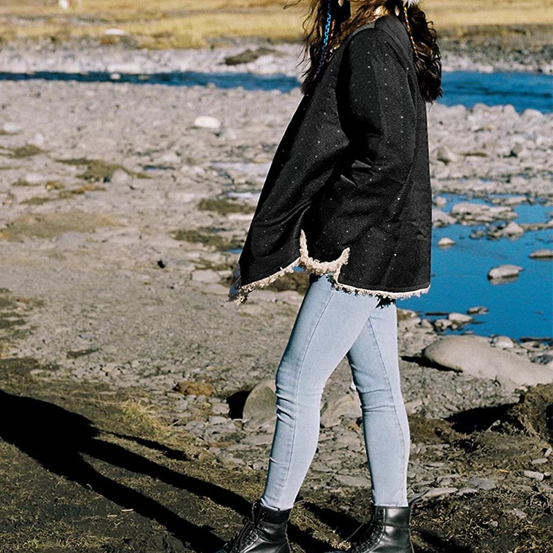 Buddha Stones Tibetan Clothing Lhasa Fleece Lined Top Winter Women Clothing - image 9