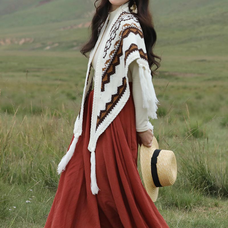 Buddha Stones Tibetan Triangular Shawl Striped Tassels Winter Cozy Travel Scarf Wrap - image 4