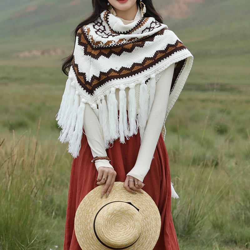 Buddha Stones Tibetan Triangular Shawl Striped Tassels Winter Cozy Travel Scarf Wrap - image 2