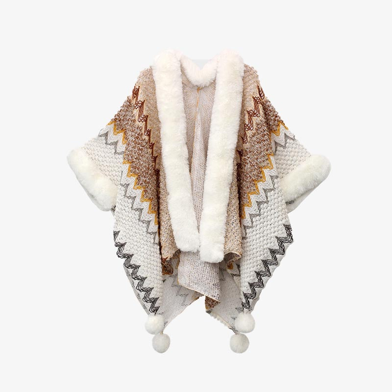 Buddha Stones Tibetan Multicolored Wavy Lines Knitted Striped Shawl Coat Winter Cozy Travel Scarf Wrap - White Khaki 150*106cm - image 5