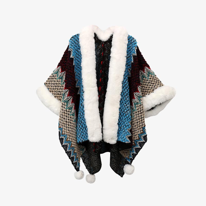 Buddha Stones Tibetan Multicolored Wavy Lines Knitted Striped Shawl Coat Winter Cozy Travel Scarf Wrap - Blue Dark Red 150*106cm - image 11