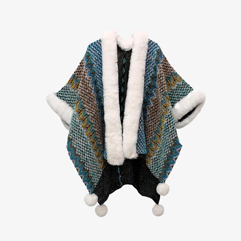 Buddha Stones Tibetan Multicolored Wavy Lines Knitted Striped Shawl Coat Winter Cozy Travel Scarf Wrap - Dark Blue 150*106cm - image 18