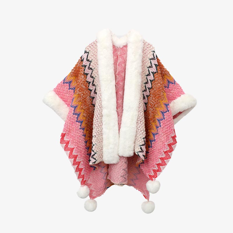 Buddha Stones Tibetan Multicolored Wavy Lines Knitted Striped Shawl Coat Winter Cozy Travel Scarf Wrap - Pink Orange 150*106cm - image 19