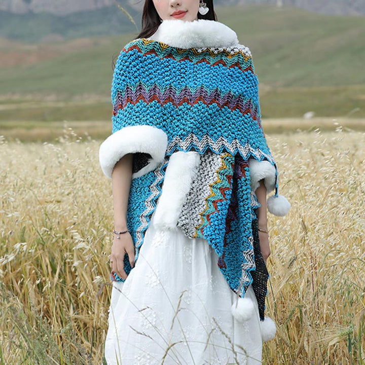 Buddha Stones Tibetan Multicolored Wavy Lines Knitted Striped Shawl Coat Winter Cozy Travel Scarf Wrap - image 8