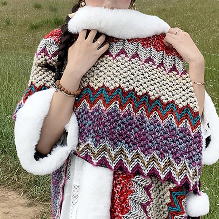 Buddha Stones Tibetan Multicolored Wavy Lines Knitted Striped Shawl Coat Winter Cozy Travel Scarf Wrap - image 30