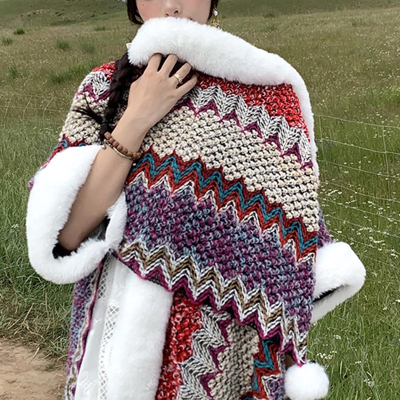 Buddha Stones Tibetan Multicolored Wavy Lines Knitted Striped Shawl Coat Winter Cozy Travel Scarf Wrap - image 31