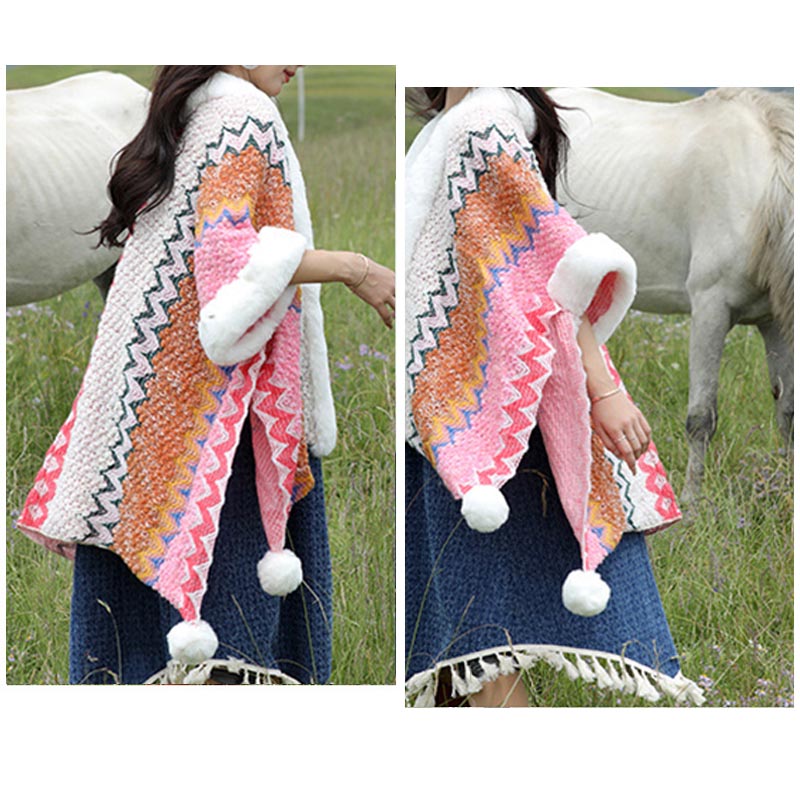 Buddha Stones Tibetan Multicolored Wavy Lines Knitted Striped Shawl Coat Winter Cozy Travel Scarf Wrap - image 22