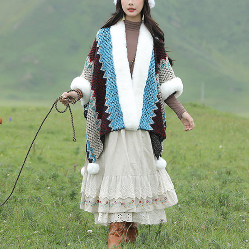 Buddha Stones Tibetan Multicolored Wavy Lines Knitted Striped Shawl Coat Winter Cozy Travel Scarf Wrap - image 12