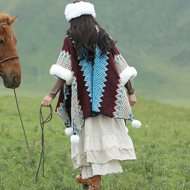 Buddha Stones Tibetan Multicolored Wavy Lines Knitted Striped Shawl Coat Winter Cozy Travel Scarf Wrap - image 13