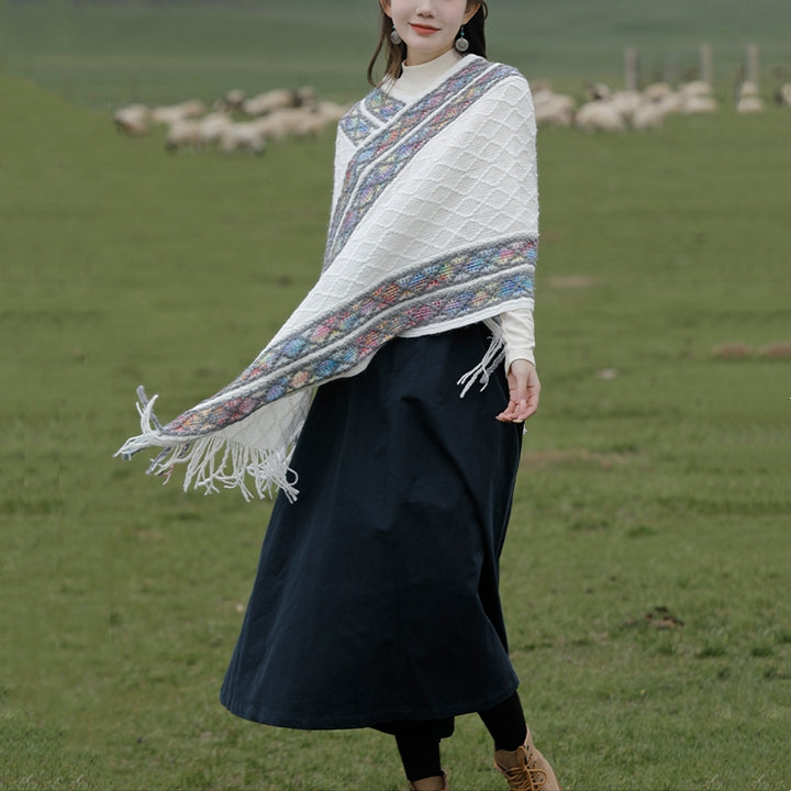 Buddha Stones Tibetan Colorful Striped Rhombus Pattern Shawl Tassels Pullover Winter Cozy Travel Scarf Wrap - image 2