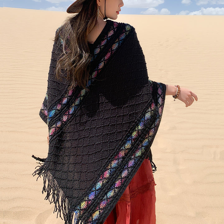 Buddha Stones Tibetan Colorful Striped Rhombus Pattern Shawl Tassels Pullover Winter Cozy Travel Scarf Wrap - image 9