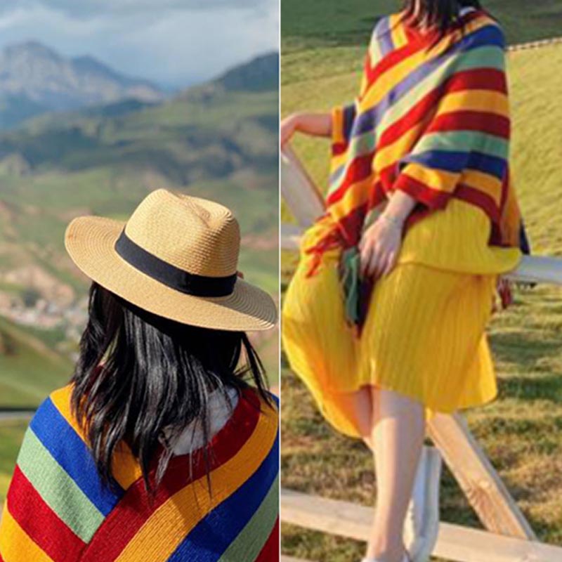 Buddha Stones Tibetan Colorful Striped Design Shawl Tassels Pullover Winter Cozy Travel Scarf Wrap - image 19