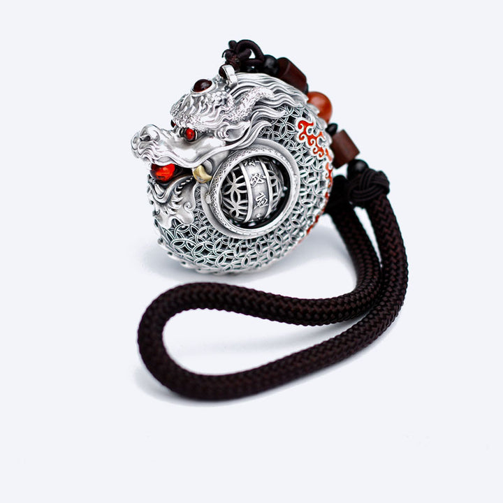 Buddha Stones 999 Sterling Silver Year of the Dragon Rotatable Ball Five Elements Copper Coin Strength Hanging Decoration - image 4