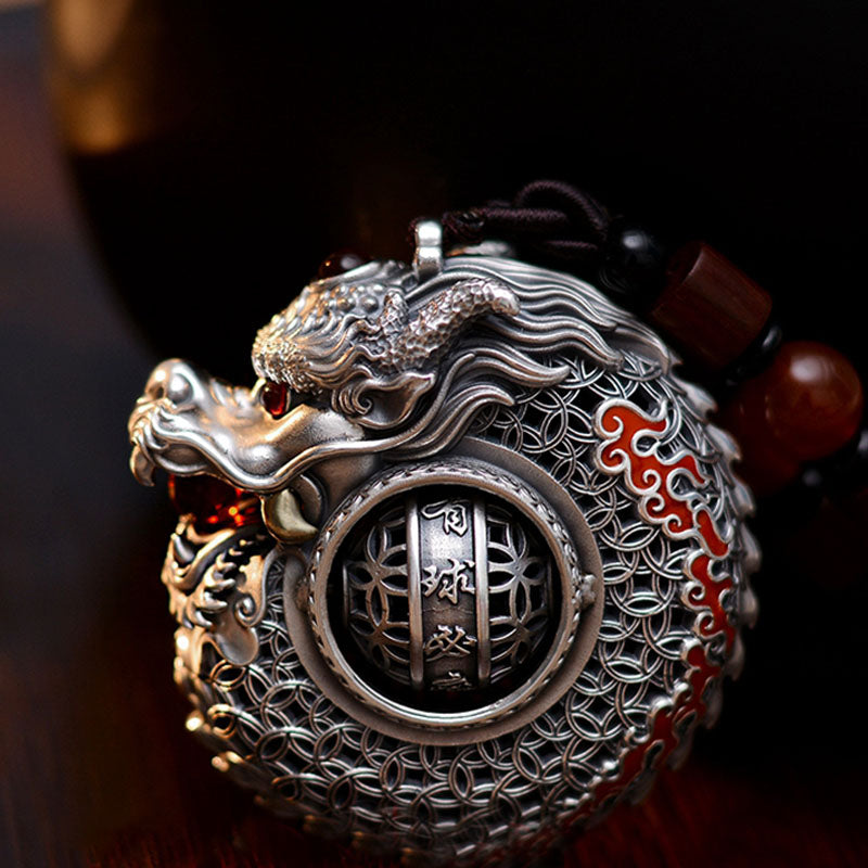 Buddha Stones 999 Sterling Silver Year of the Dragon Rotatable Ball Five Elements Copper Coin Strength Hanging Decoration - 999 Sterling Silver - image 0