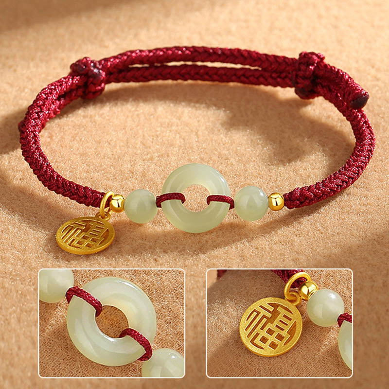 Buddha Stones 925 Sterling Silver Hetian Jade Peace Buckle Fu Character Charm Abundance Bracelet - image 2