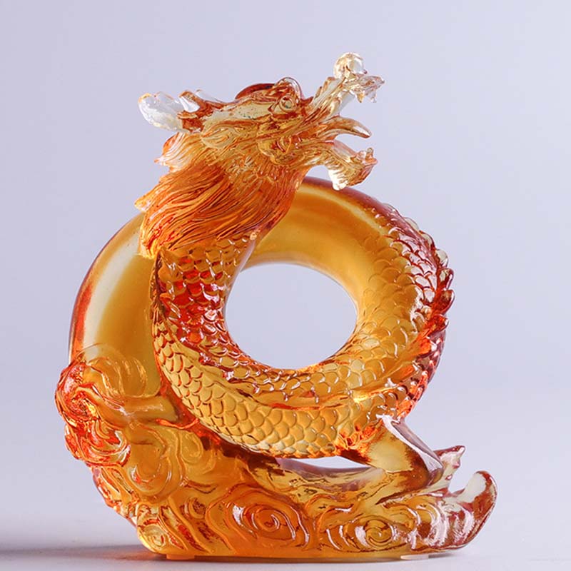 Buddha Stones Year of the Dragon Handmade Chinese Zodiac Yellow Dragon Liuli Crystal Art Piece Protection Home Office Decoration - image 1
