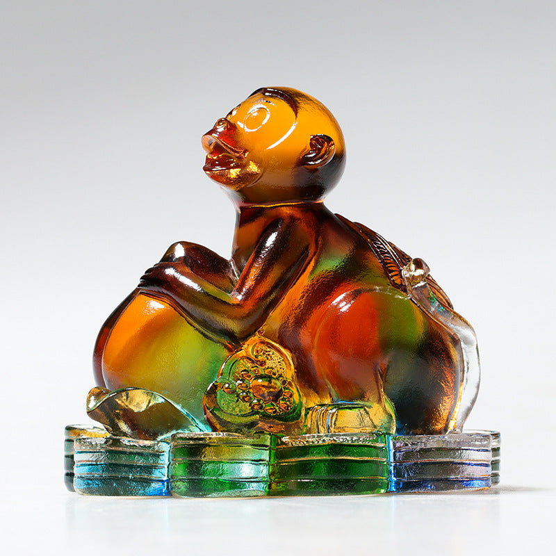 Buddha Stones Year of the Dragon Handmade 12 Chinese Zodiac Liuli Crystal Art Piece Protection Home Office Decoration - Monkey About 8.5*5.5*8cm - image 14