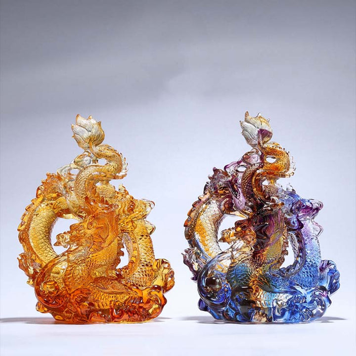 Buddha Stones Year of the Dragon Handmade Liuli Crystal Art Piece Protection Home Office Decoration With Base - image 5