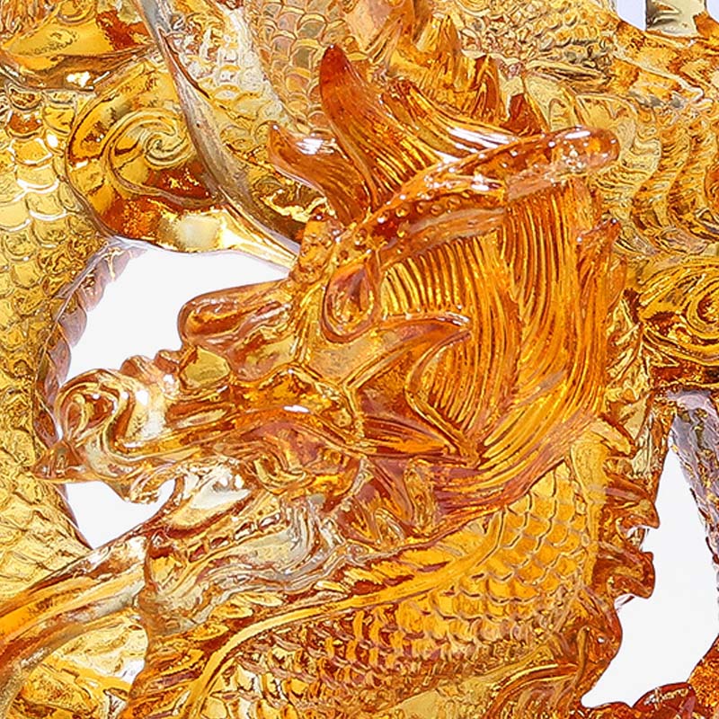 Buddha Stones Year of the Dragon Handmade Liuli Crystal Art Piece Protection Home Office Decoration With Base - image 3