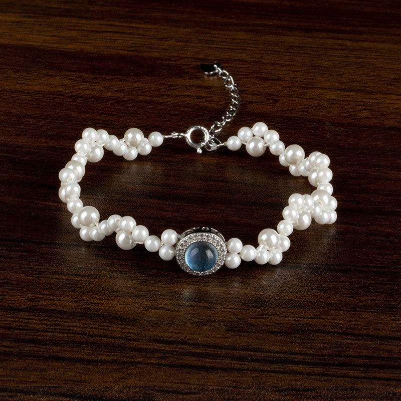 Buddha Stones 925 Sterling Silver Pearl Blue Chalcedony Healing Chain Bracelet Ring - 3-4mm Pearl Bracelet(Wrist Circumference 14-17cm) - image 3