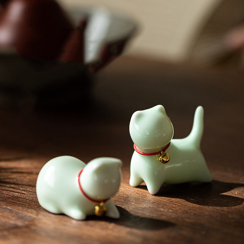 Buddha Stones Mini Small Cute Cat Tea Pet Ceramic Home Desk Figurine Decoration - image 1