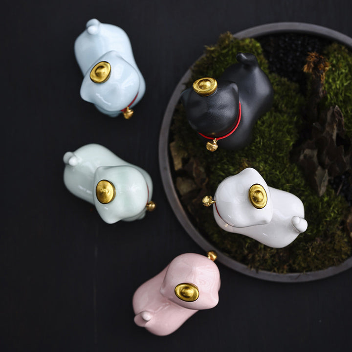 Buddha Stones Mini Lucky Cat Ingot Tea Pet Ceramic Home Desk Figurine Decoration - image 17