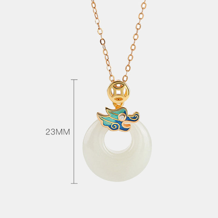 Buddha Stones 925 Sterling Silver Plated Gold Year of the Dragon Hetian Jade Peace Buckle Copper Coin Abundance Necklace Pendant - image 6