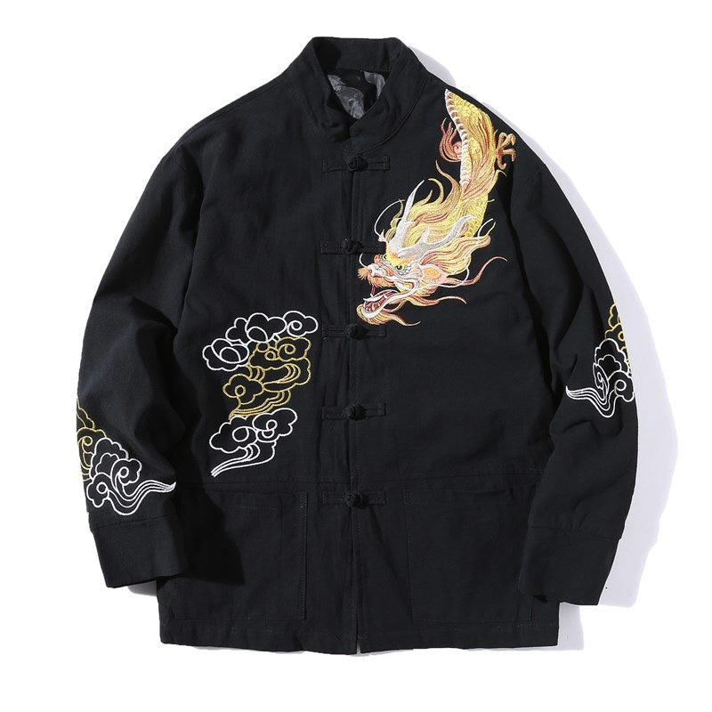 Buddha Stones Dragon Auspicious Cloud Embroidery Clothing Chinese Tang Suit Jacket Men Clothing