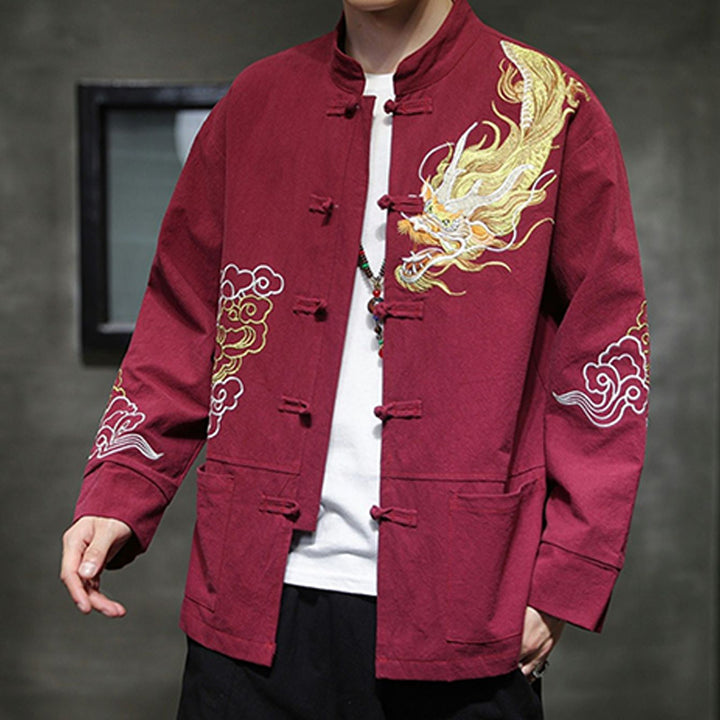 Buddha Stones Dragon Auspicious Cloud Embroidery Clothing Chinese Tang Suit Jacket Men Clothing