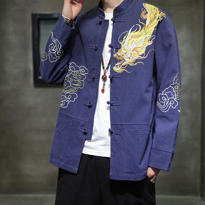 Buddha Stones Dragon Auspicious Cloud Embroidery Clothing Chinese Tang Suit Jacket Men Clothing - image 22