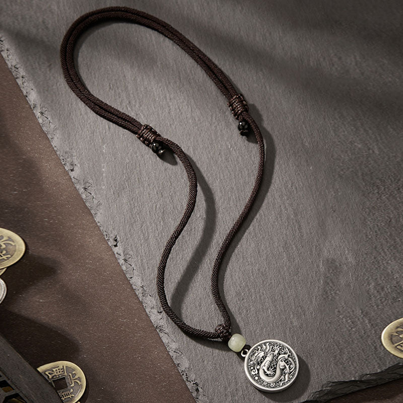 Buddha Stones 999 Sterling Silver Year of the Dragon Fu Character Hetian Jade Success Necklace Pendant - image 6