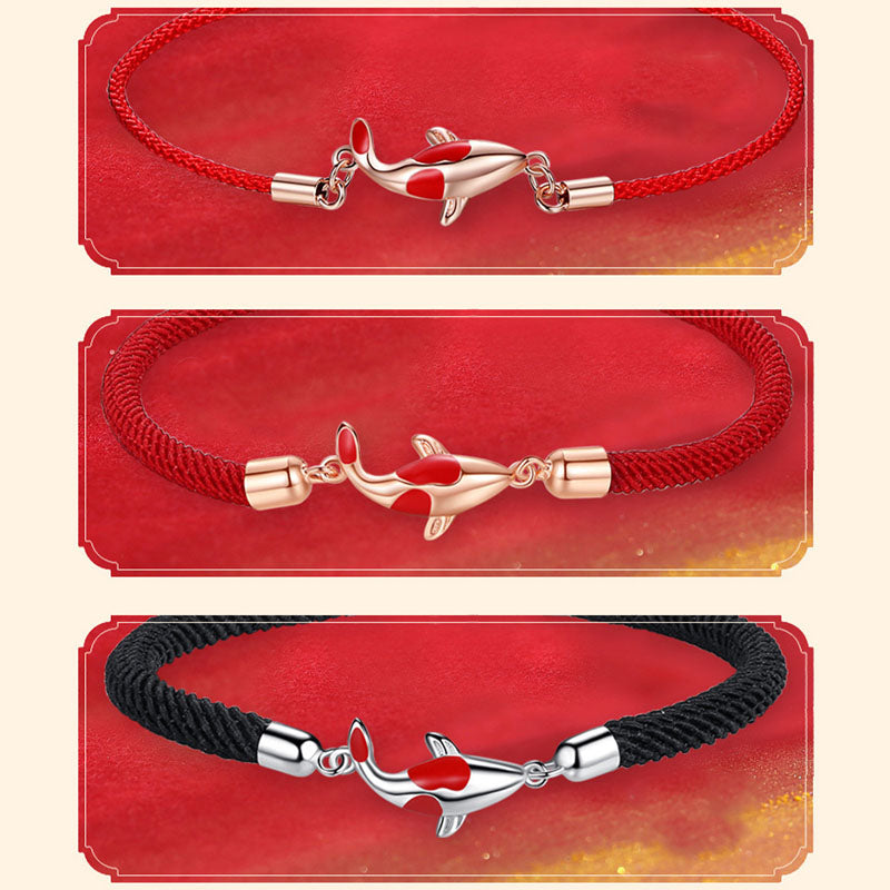Buddha Stones Koi Fish Luck Wealth Braided Chain Couple Bracelet - image 8