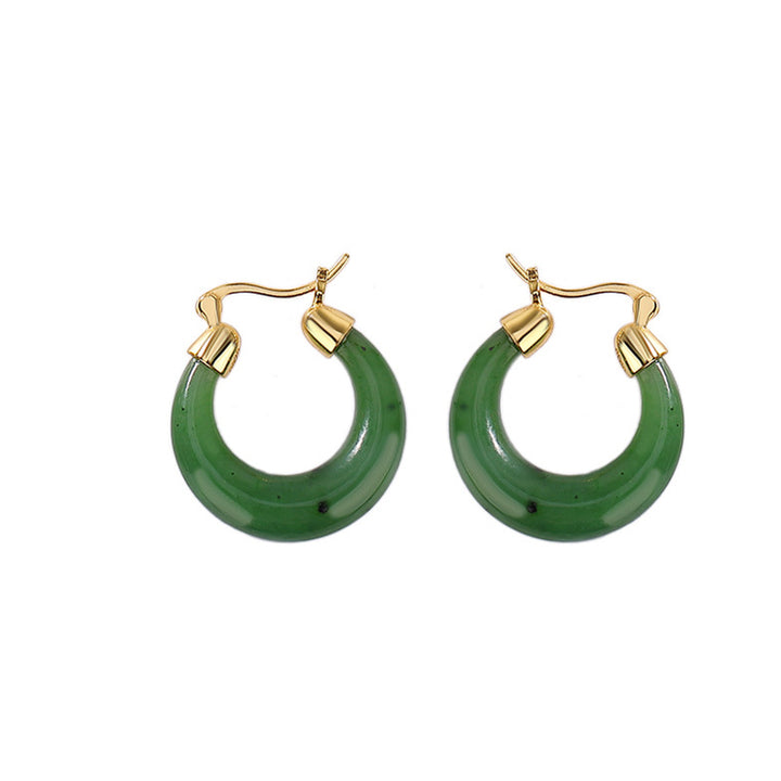 Buddha Stones 925 Sterling Silver Plated Gold Natural Round Hetian Cyan Jade Luck Drop Earrings - image 7