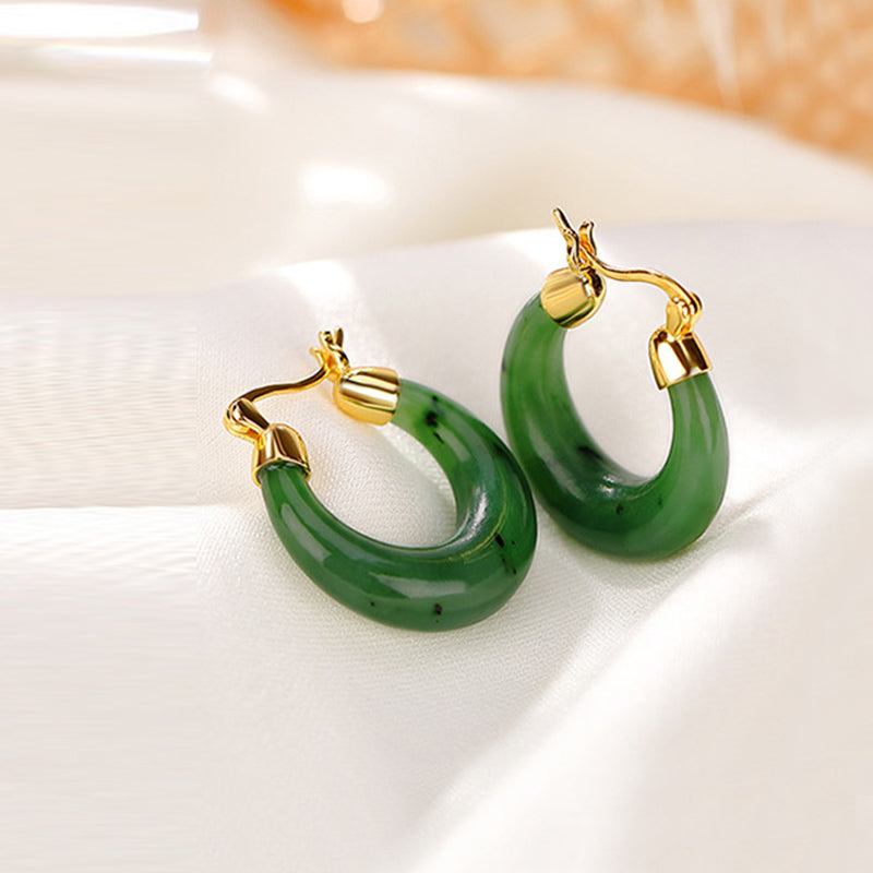 Buddha Stones 925 Sterling Silver Plated Gold Natural Round Hetian Cyan Jade Luck Drop Earrings - image 3