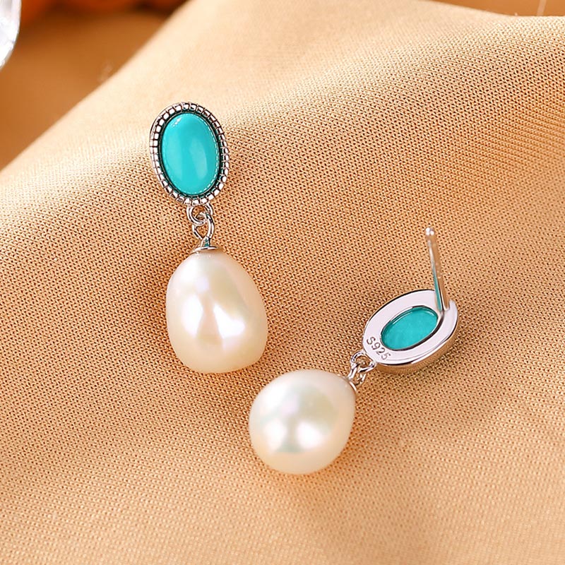 Buddha Stones 925 Sterling Silver Pearl Turquoise Healing Wisdom Necklace Pendant Ring Earrings - Earrings - image 10