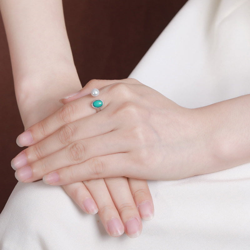 Buddha Stones 925 Sterling Silver Pearl Turquoise Healing Wisdom Necklace Pendant Ring Earrings - image 8