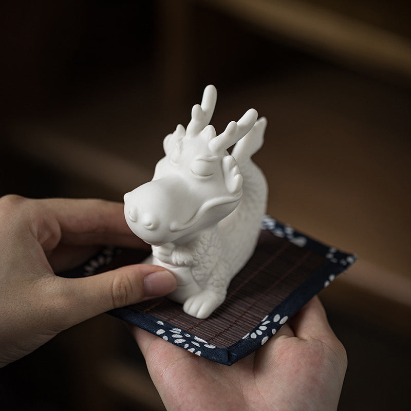 Buddha Stones Year Of The Dragon Luck White Porcelain Ceramic Tea Pet Home Figurine Decoration - image 6