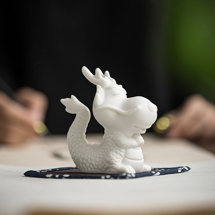 Buddha Stones Year Of The Dragon Luck White Porcelain Ceramic Tea Pet Home Figurine Decoration - image 7
