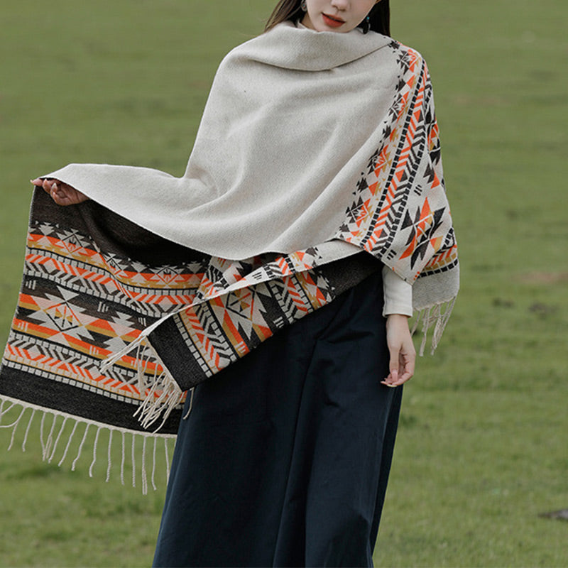 Buddha Stones Tibetan Shawl Colorful Geometry Winter Cozy Travel Scarf Wrap - image 1