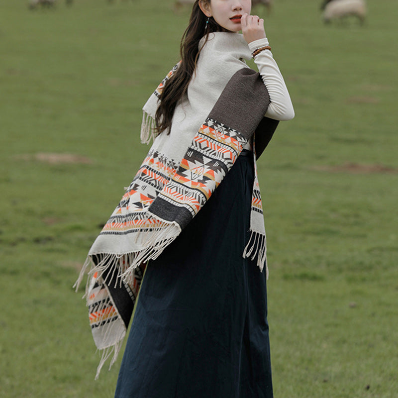 Buddha Stones Tibetan Shawl Colorful Geometry Winter Cozy Travel Scarf Wrap - image 6