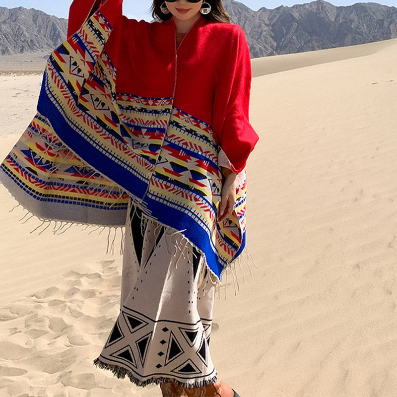 Buddha Stones Tibetan Shawl Colorful Geometry Winter Cozy Travel Scarf Wrap - image 20