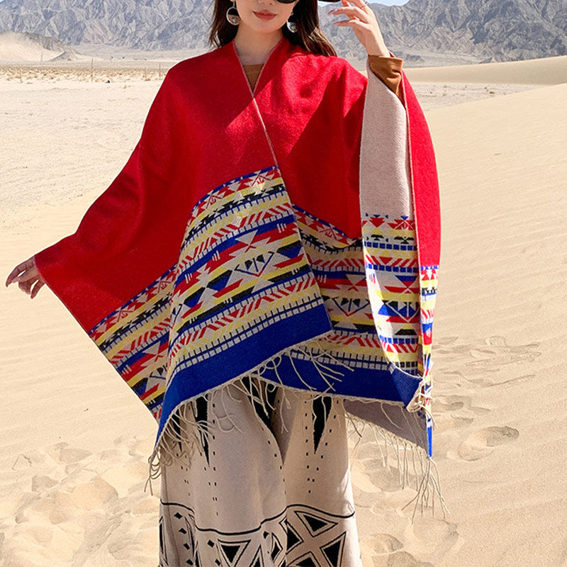 Buddha Stones Tibetan Shawl Colorful Geometry Winter Cozy Travel Scarf Wrap - image 14