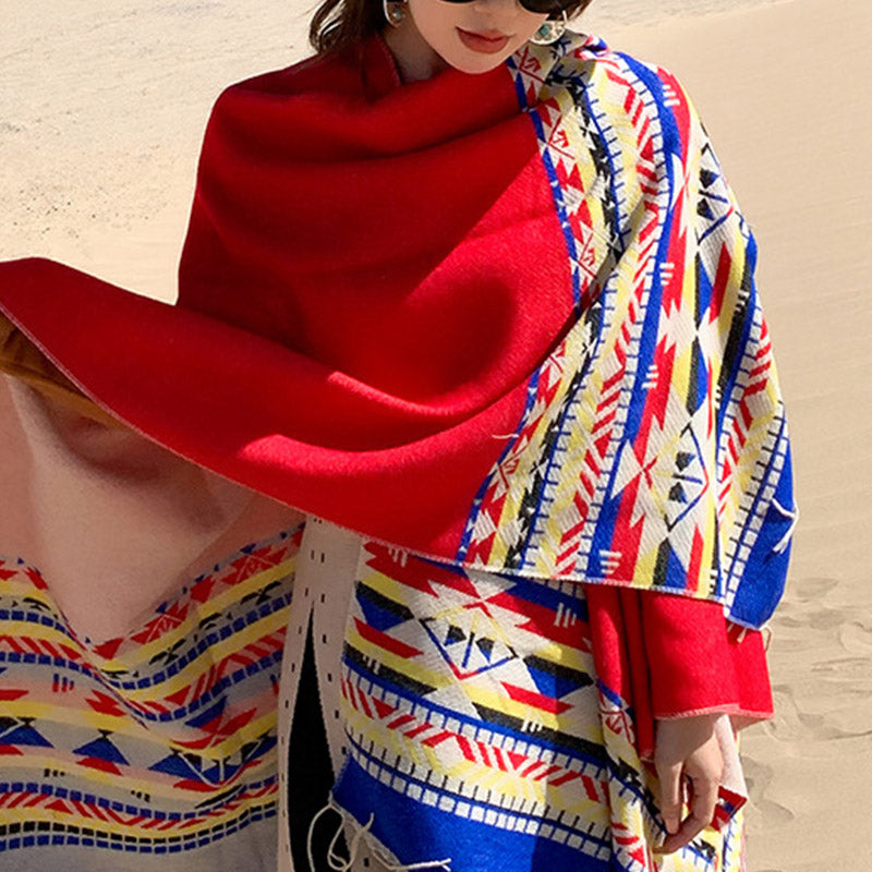 Buddha Stones Tibetan Shawl Colorful Geometry Winter Cozy Travel Scarf Wrap - image 22